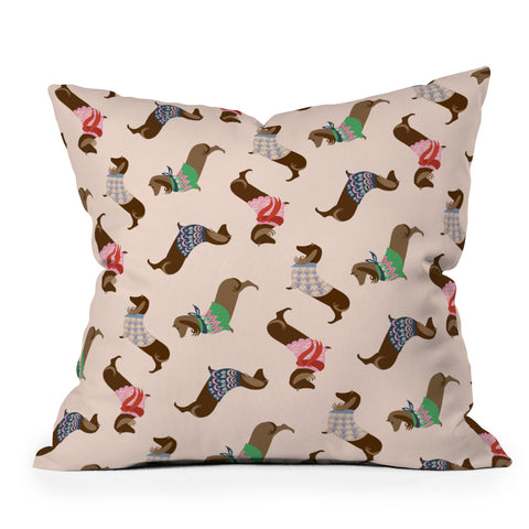 Pimlada Phuapradit Dog Pattern Dachshund Outdoor Throw Pillow