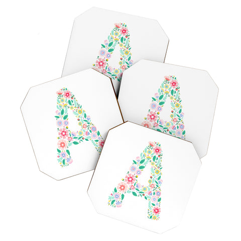 Pimlada Phuapradit Floral Alphabet A Coaster Set