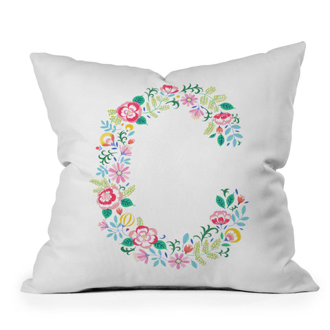 Pimlada Phuapradit Floral Alphabet C Outdoor Throw Pillow