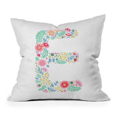 Pimlada Phuapradit Floral Alphabet E Outdoor Throw Pillow