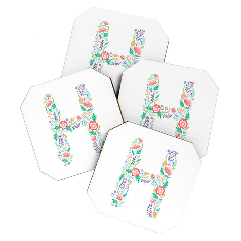 Pimlada Phuapradit Floral Alphabet H Coaster Set
