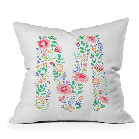 Pimlada Phuapradit Floral Alphabet M Outdoor Throw Pillow