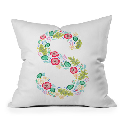 Pimlada Phuapradit Floral Alphabet S Outdoor Throw Pillow