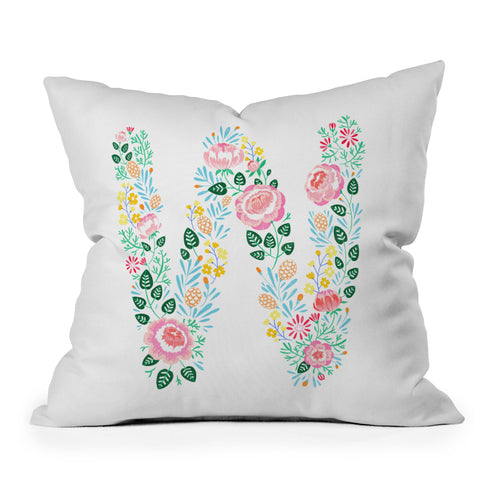 Pimlada Phuapradit Floral Alphabet W Outdoor Throw Pillow