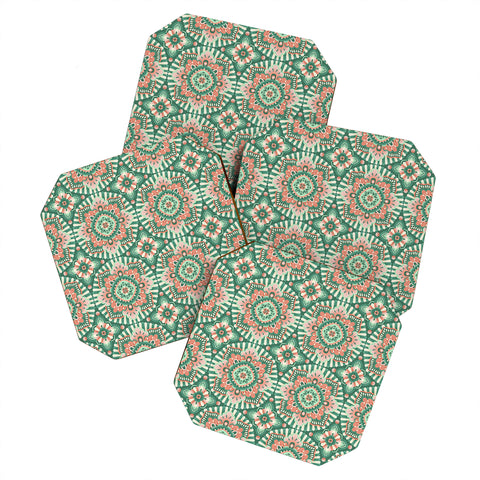 Pimlada Phuapradit Floral Mandala Tiles Green Coaster Set