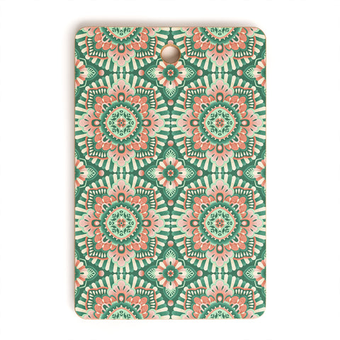Pimlada Phuapradit Floral Mandala Tiles Green Cutting Board Rectangle