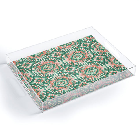 Pimlada Phuapradit Floral Mandala Tiles Green Acrylic Tray