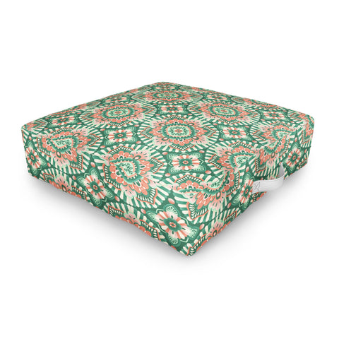 Pimlada Phuapradit Floral Mandala Tiles Green Outdoor Floor Cushion