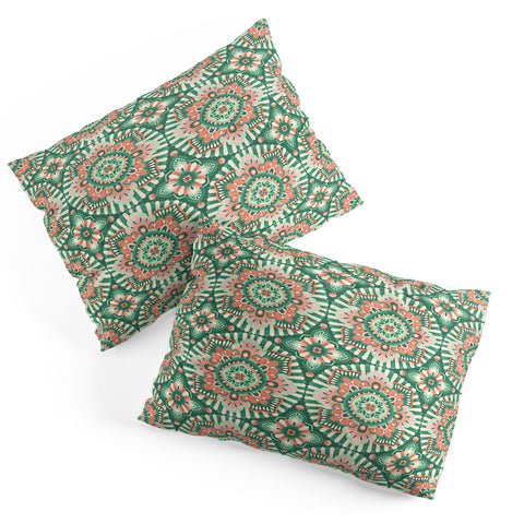 Pimlada Phuapradit Floral Mandala Tiles Green Pillow Shams