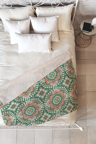 Pimlada Phuapradit Floral Mandala Tiles Green Fleece Throw Blanket