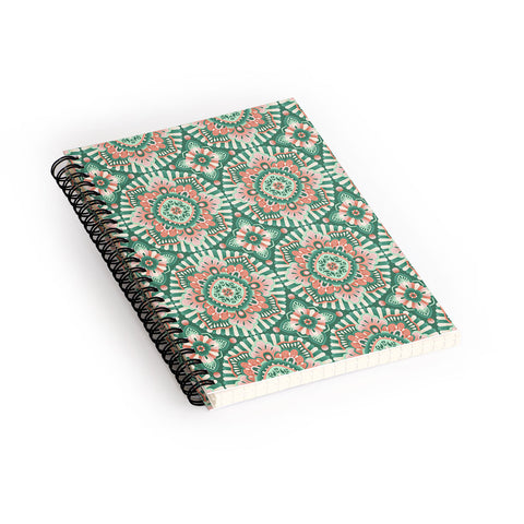 Pimlada Phuapradit Floral Mandala Tiles Green Spiral Notebook