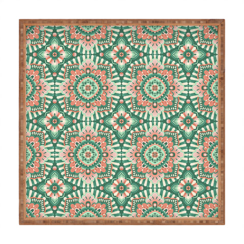 Pimlada Phuapradit Floral Mandala Tiles Green Square Tray