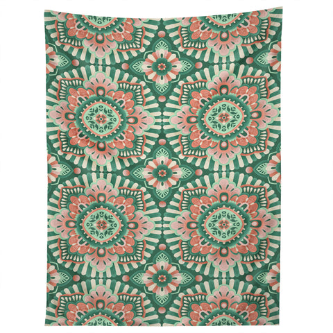 Pimlada Phuapradit Floral Mandala Tiles Green Tapestry