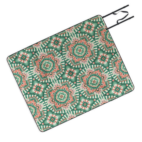 Pimlada Phuapradit Floral Mandala Tiles Green Picnic Blanket