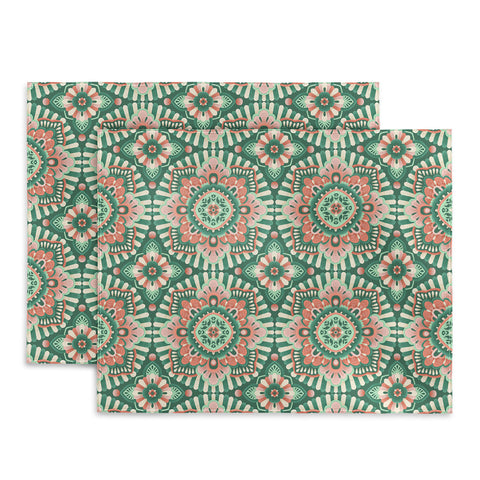Pimlada Phuapradit Floral Mandala Tiles Green Placemat