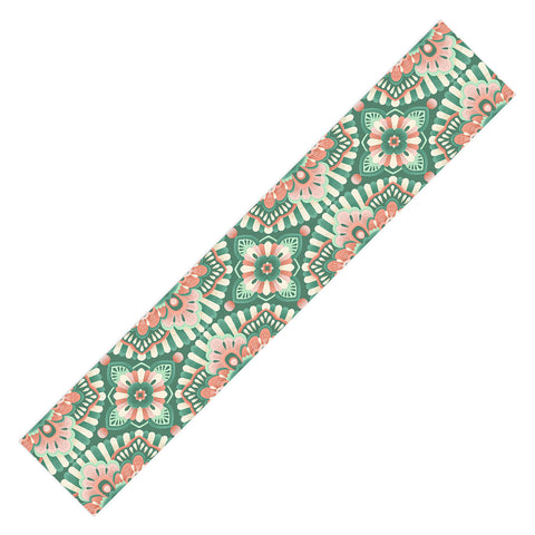 Pimlada Phuapradit Floral Mandala Tiles Green Table Runner