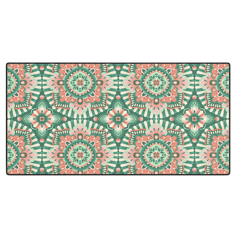 Pimlada Phuapradit Floral Mandala Tiles Green Desk Mat
