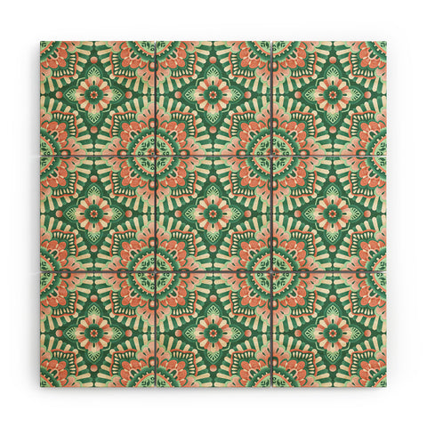 Pimlada Phuapradit Floral Mandala Tiles Green Wood Wall Mural