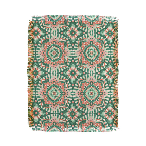 Pimlada Phuapradit Floral Mandala Tiles Green Throw Blanket