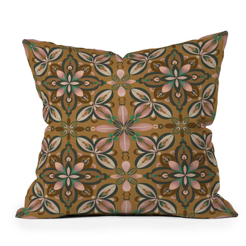 Pimlada Phuapradit Floral tile in yellow ochre Outdoor Throw Pillow