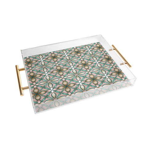 Pimlada Phuapradit Floral tile pink and green Acrylic Tray