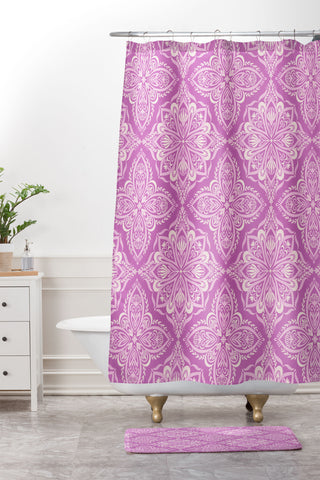 Pimlada Phuapradit Floral tiles 15 Shower Curtain And Mat