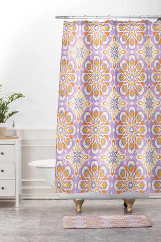 Pimlada Phuapradit Floral tiles 17 Shower Curtain And Mat