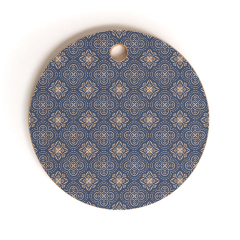 Pimlada Phuapradit Floral Tiles 9 Cyan Blue Cutting Board Round