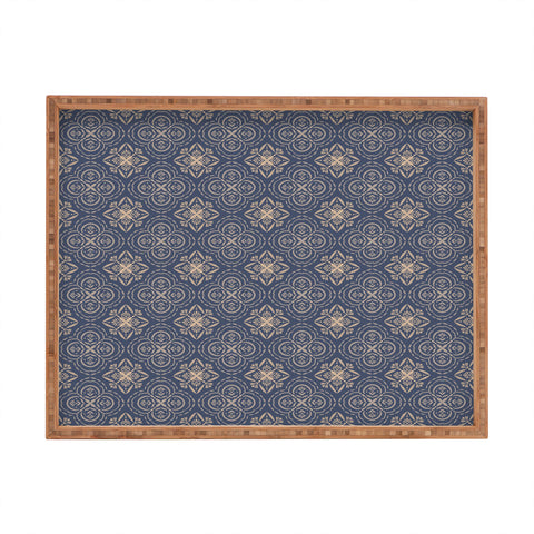 Pimlada Phuapradit Floral Tiles 9 Cyan Blue Rectangular Tray