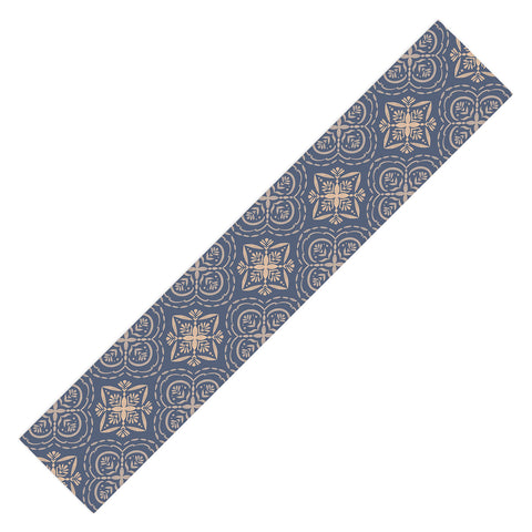 Pimlada Phuapradit Floral Tiles 9 Cyan Blue Table Runner