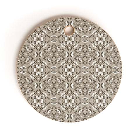 Pimlada Phuapradit Floral Tiles Gray Cutting Board Round