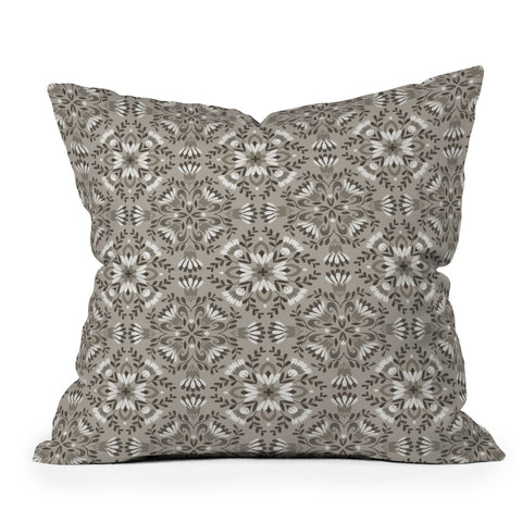 Pimlada Phuapradit Floral Tiles Gray Outdoor Throw Pillow