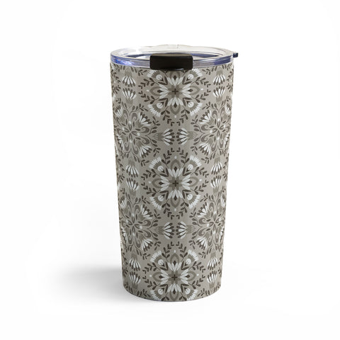 Pimlada Phuapradit Floral Tiles Gray Travel Mug