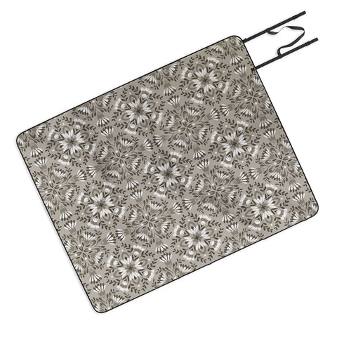 Pimlada Phuapradit Floral Tiles Gray Picnic Blanket