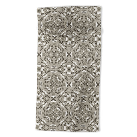 Pimlada Phuapradit Floral Tiles Gray Beach Towel
