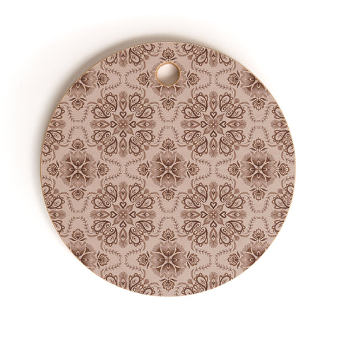 Pimlada Phuapradit Floral Tiles Light Brown Cutting Board Round