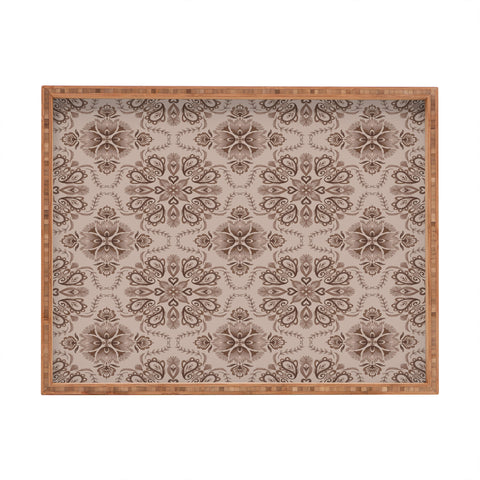 Pimlada Phuapradit Floral Tiles Light Brown Rectangular Tray