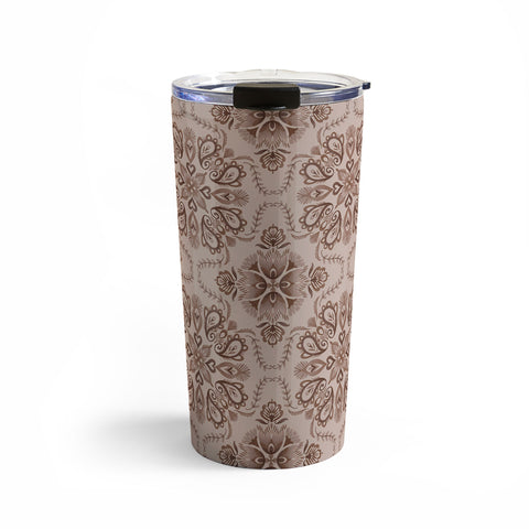 Pimlada Phuapradit Floral Tiles Light Brown Travel Mug