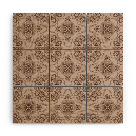 Pimlada Phuapradit Floral Tiles Light Brown Wood Wall Mural