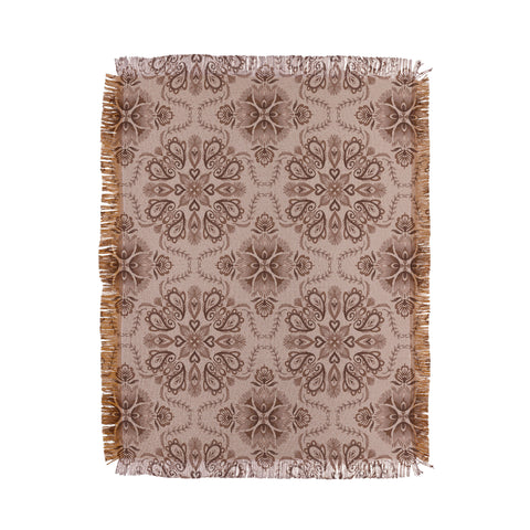 Pimlada Phuapradit Floral Tiles Light Brown Throw Blanket