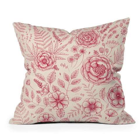 Pimlada Phuapradit Flower drawing pink Outdoor Throw Pillow
