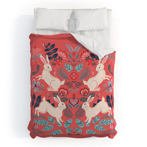 Pimlada Phuapradit Folk Bunnies Duvet Cover