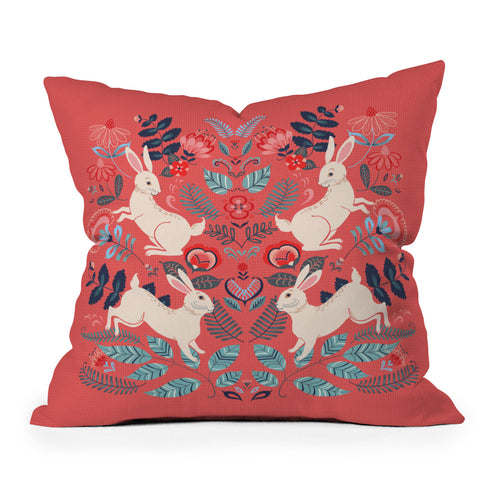 Pimlada Phuapradit Folk Bunnies Outdoor Throw Pillow