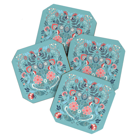 Pimlada Phuapradit Folk Floral Blue Coaster Set