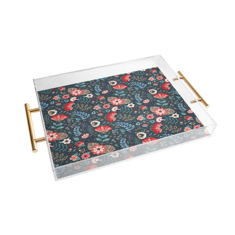 Pimlada Phuapradit Folk Floral Gray Acrylic Tray