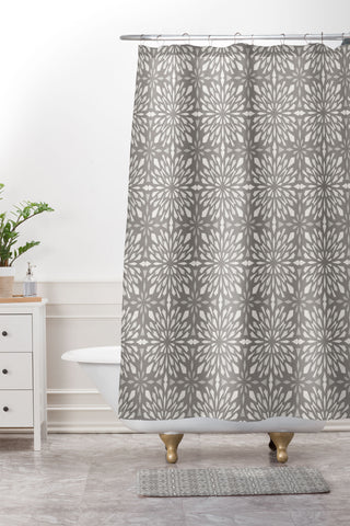 Pimlada Phuapradit Geo star tiles 2 Grey Shower Curtain And Mat