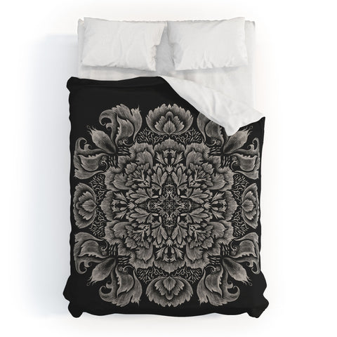Pimlada Phuapradit Lace Doily drawing black Duvet Cover
