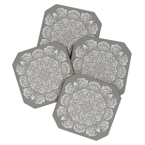 Pimlada Phuapradit Lace Doily drawing Grey Coaster Set
