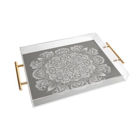 Pimlada Phuapradit Lace Doily drawing Grey Acrylic Tray