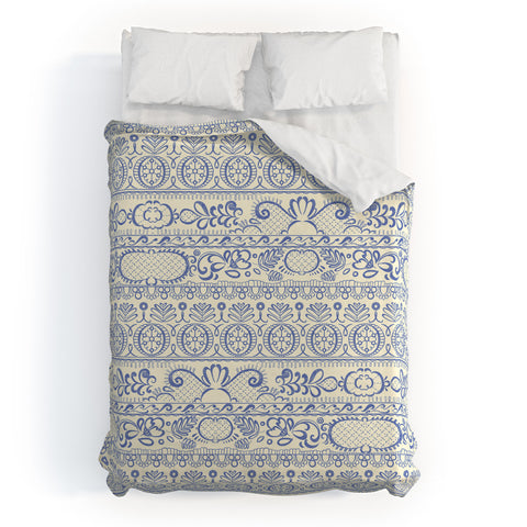 Pimlada Phuapradit Lace drawing blue and white Duvet Cover